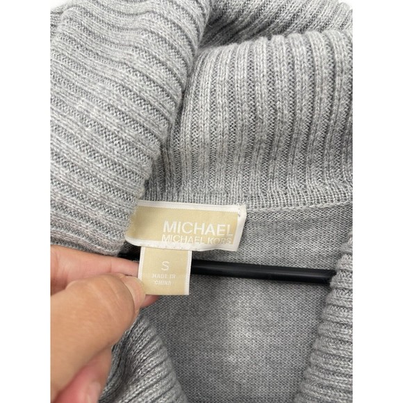 Michael Kors Womans Gray Long Sleeve Cowl Neck Fringe Hem Boho Tunic Sweater S - Picture 2 of 7